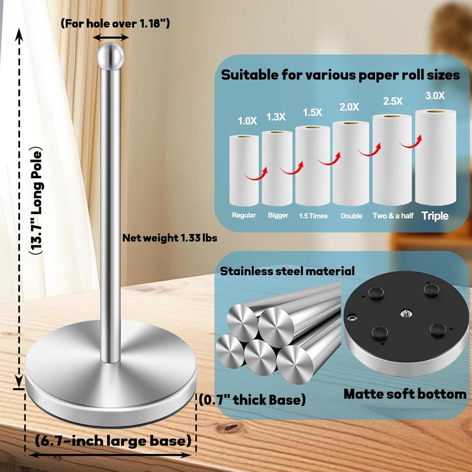 Stainless Steel Brushed Nickel Paper Towel Holder with Weighted Base