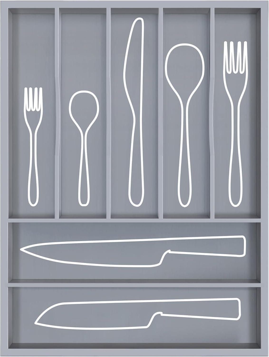 Expandable Gray Bamboo Utensil and Flatware Organizer