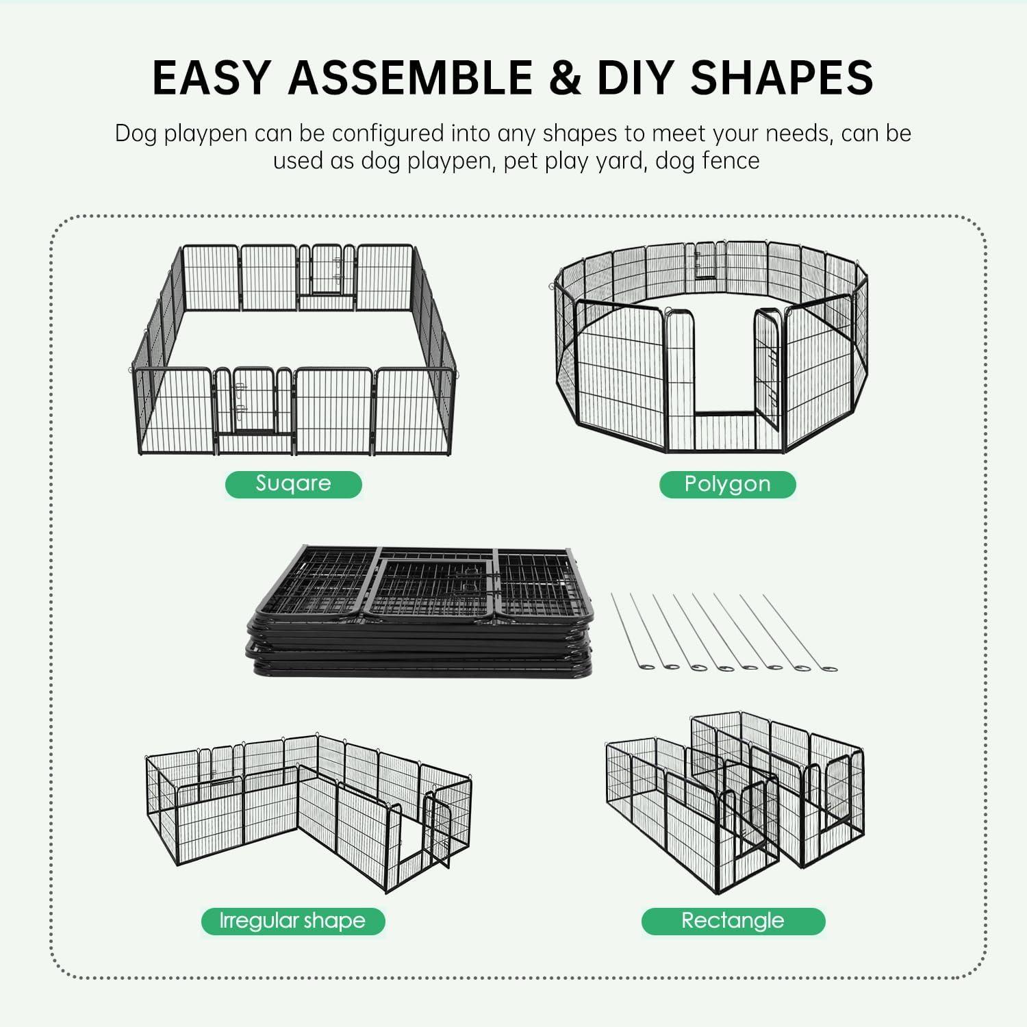 FDW Dog Playpen Pet Dog Fence 2-32 Panels  24/32/40"H Metal Dog Pen Outdoor Exercise Pen with Doors for Large/Medium /Small Dogs for RV,Camping,Yard