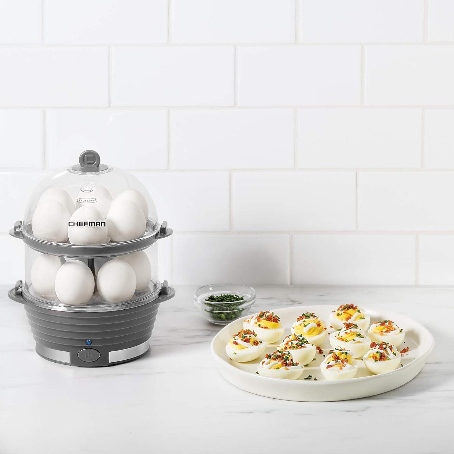 Chefman Gray Double Decker Electric Egg Cooker and Steamer