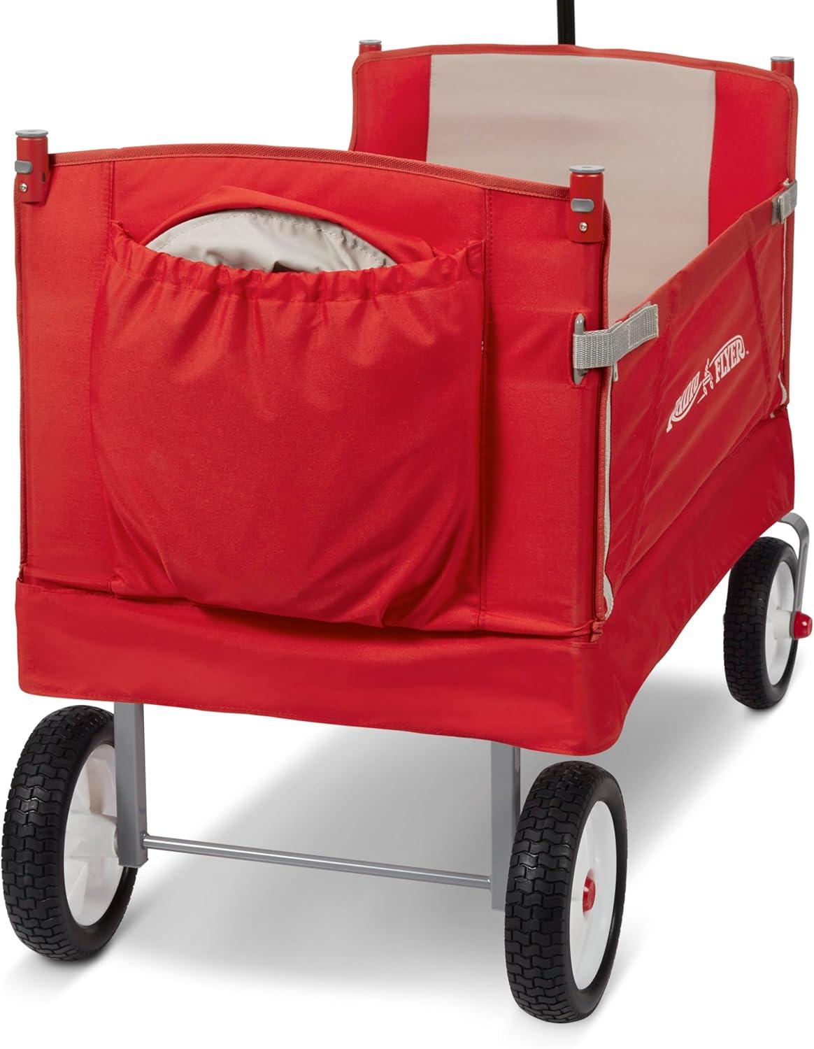Radio Flyer, 3-in-1 off-Road EZ Folding Kids Wagon with Canopy, Puncture Proof Tires, Red