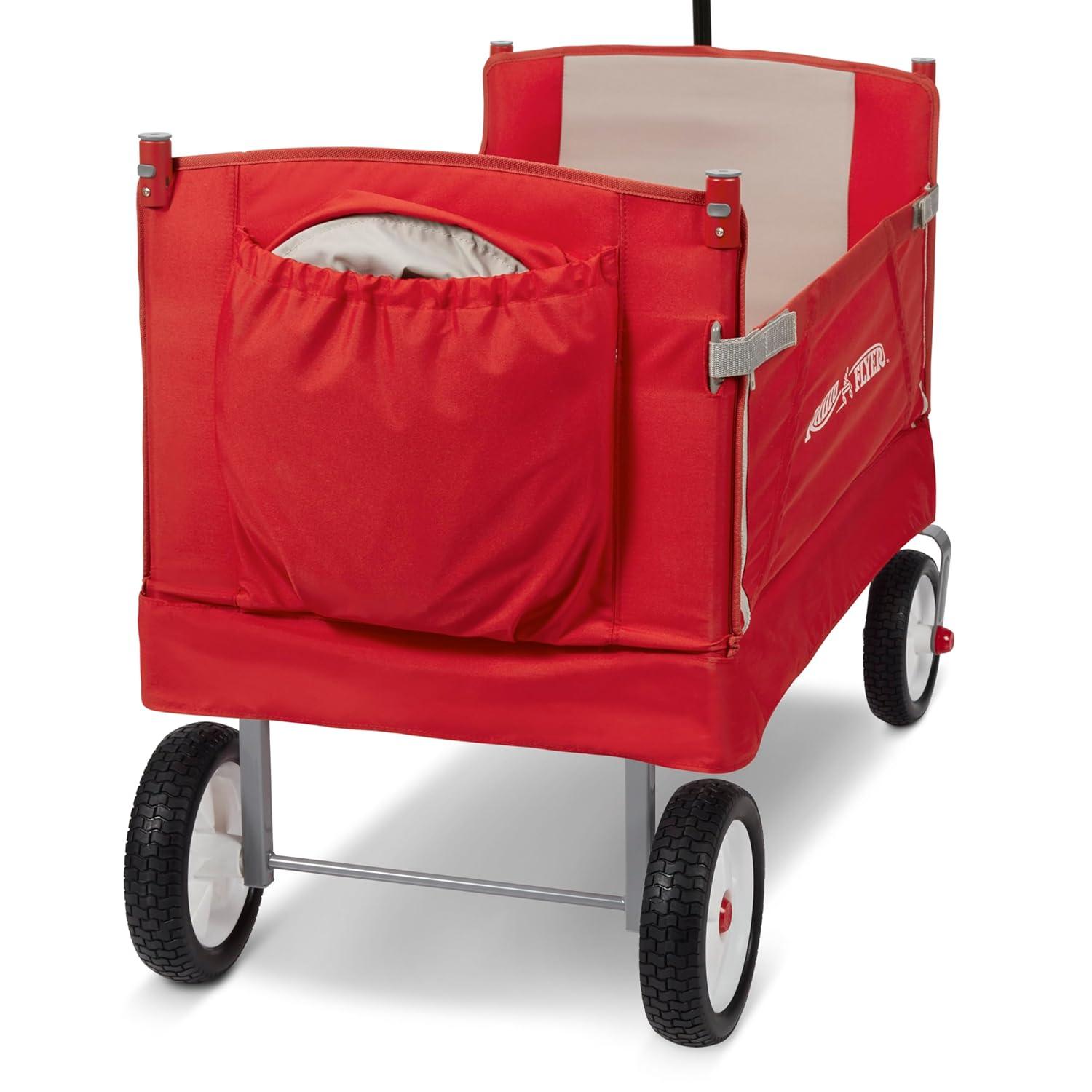 Radio Flyer, 3-in-1 off-Road EZ Folding Kids Wagon with Canopy, Puncture Proof Tires, Red