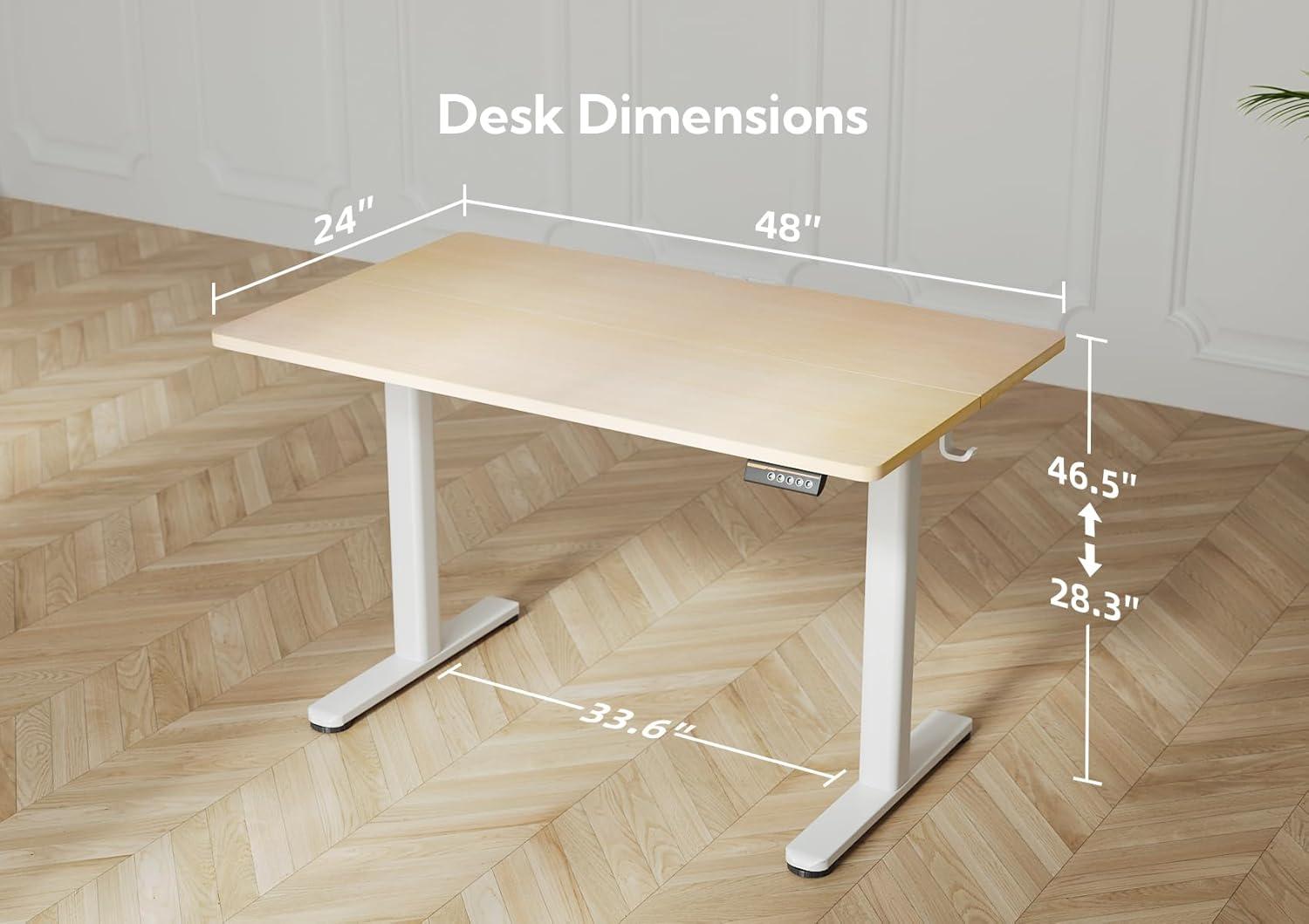 YDN Electric Standing Desk, 48x24 Inch Stand up Desk Adjustable Height, Sit Stand Home Office Desk with Splice Board, Natural Top