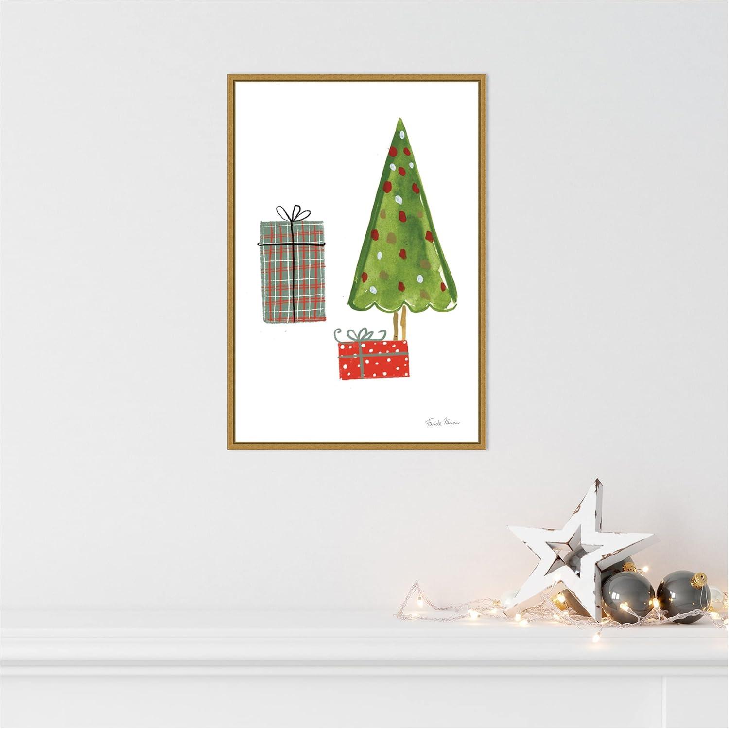 North Pole Pals Christmas Tree and Gifts Framed Canvas Art