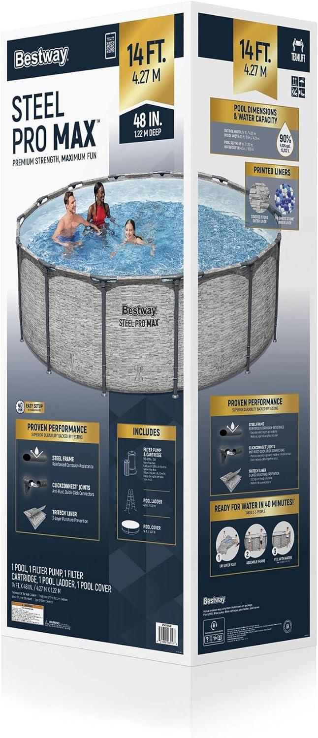 Bestway Steel Pro MAX Round Above Ground Swimming Pool Set with Metal Frame Filter Pump, Ladder, and Cover