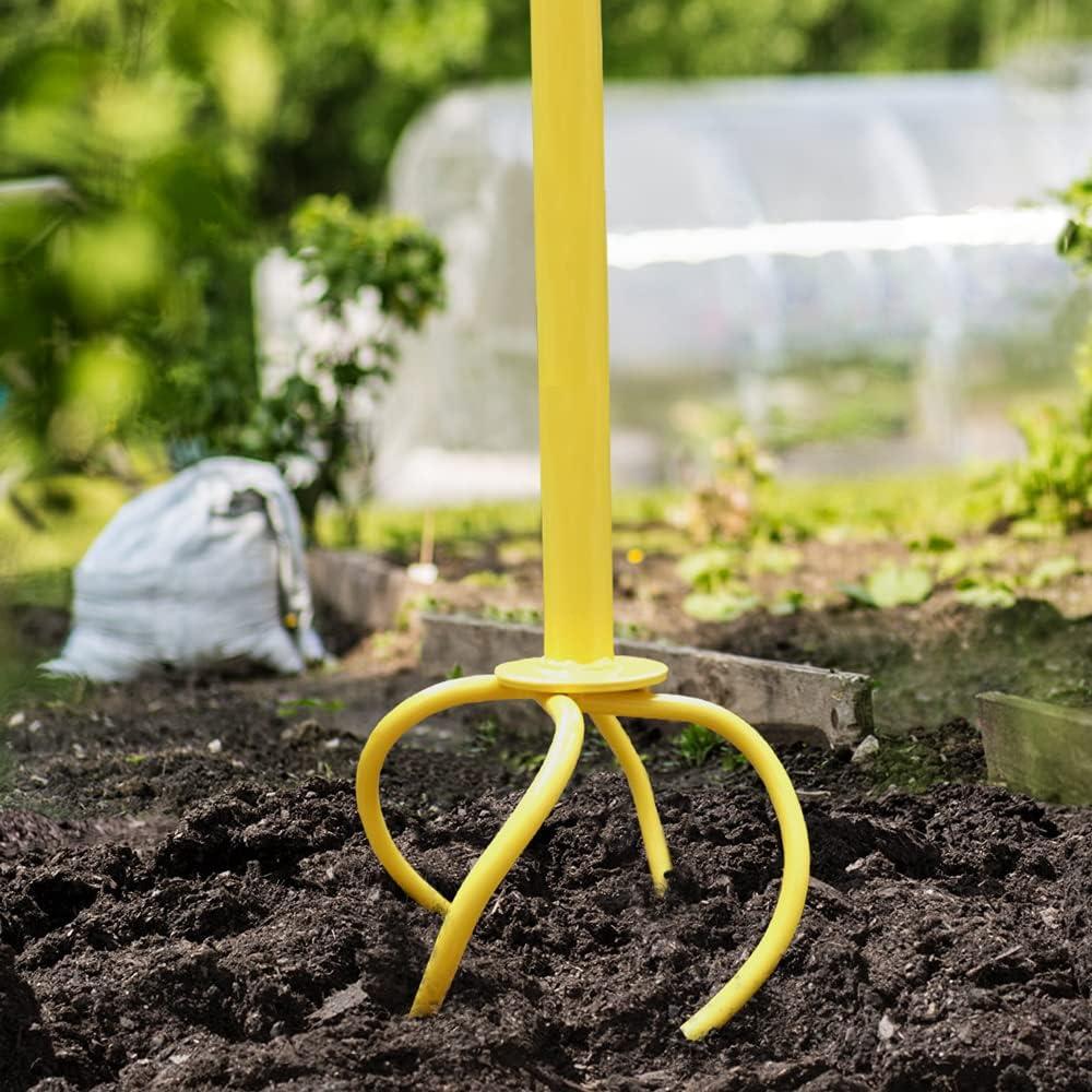 Yellow and Black Long Handle Stainless Steel Garden Tiller