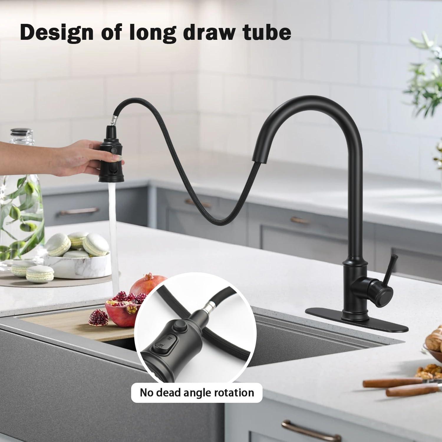 Single Handle High Arc Pull Out Kitchen Faucet, Single Level Stainless Steel Kitchen Sink Faucets with Pull Down Sprayer