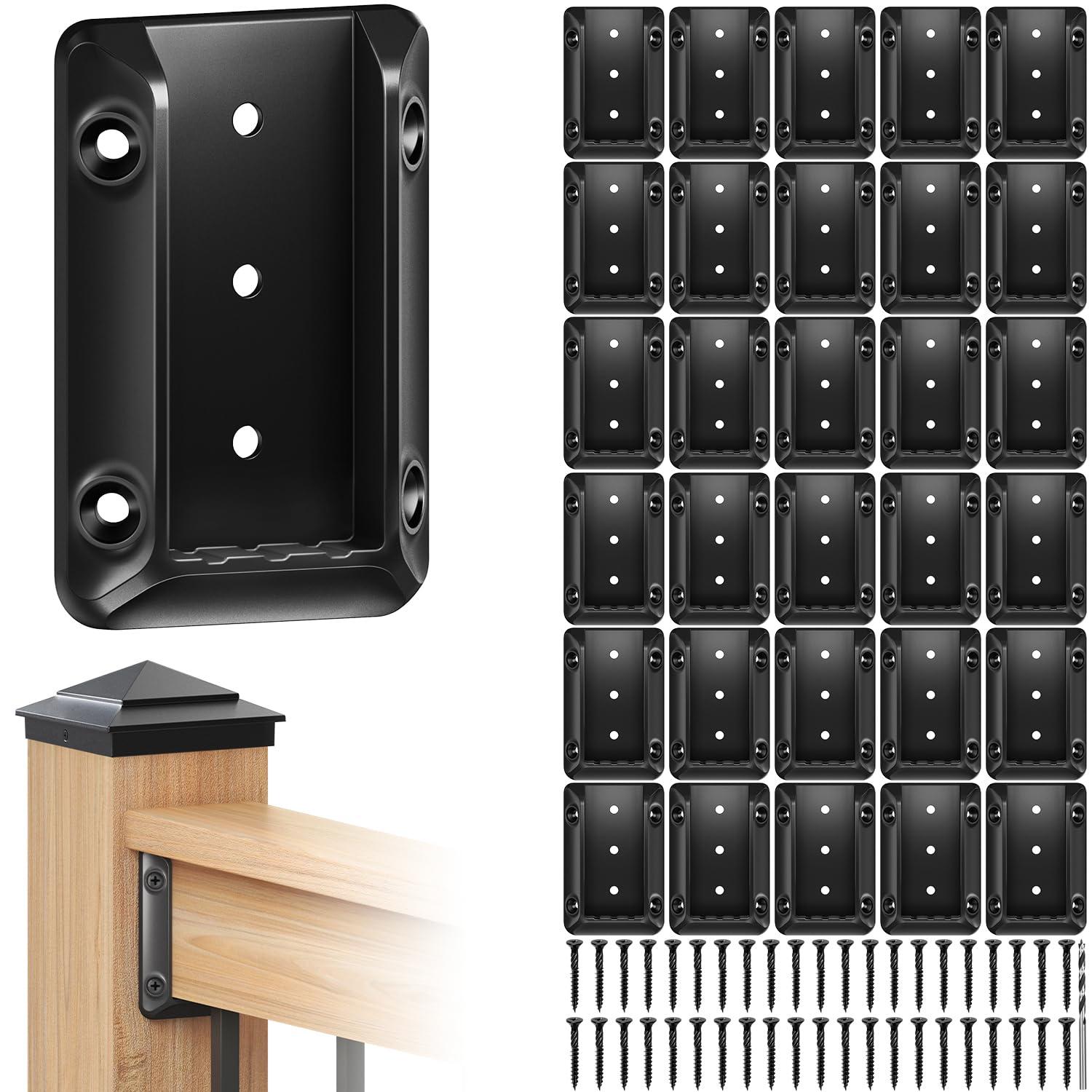 30 Pcs Deck Railing Bracket Connectors for 2"×4“ (Actually 1.5”x3.5“) Wood Post to Handrail Connection, Railing Connectors with 210 Pcs Galvanized Black Screws for Wooden Stair Fence Railings