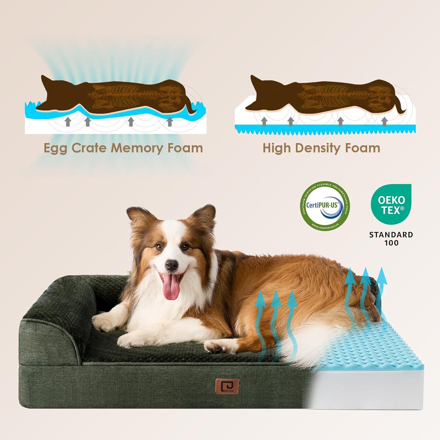 Orthopedic Dog Beds For Extra Large Dogs, Waterproof Memory Foam XL Dog Bed With Sides, Non-Slip Bottom And Egg-Crate Foam Big Dog Couch Bed With Washable Removable Cover, Dark Green