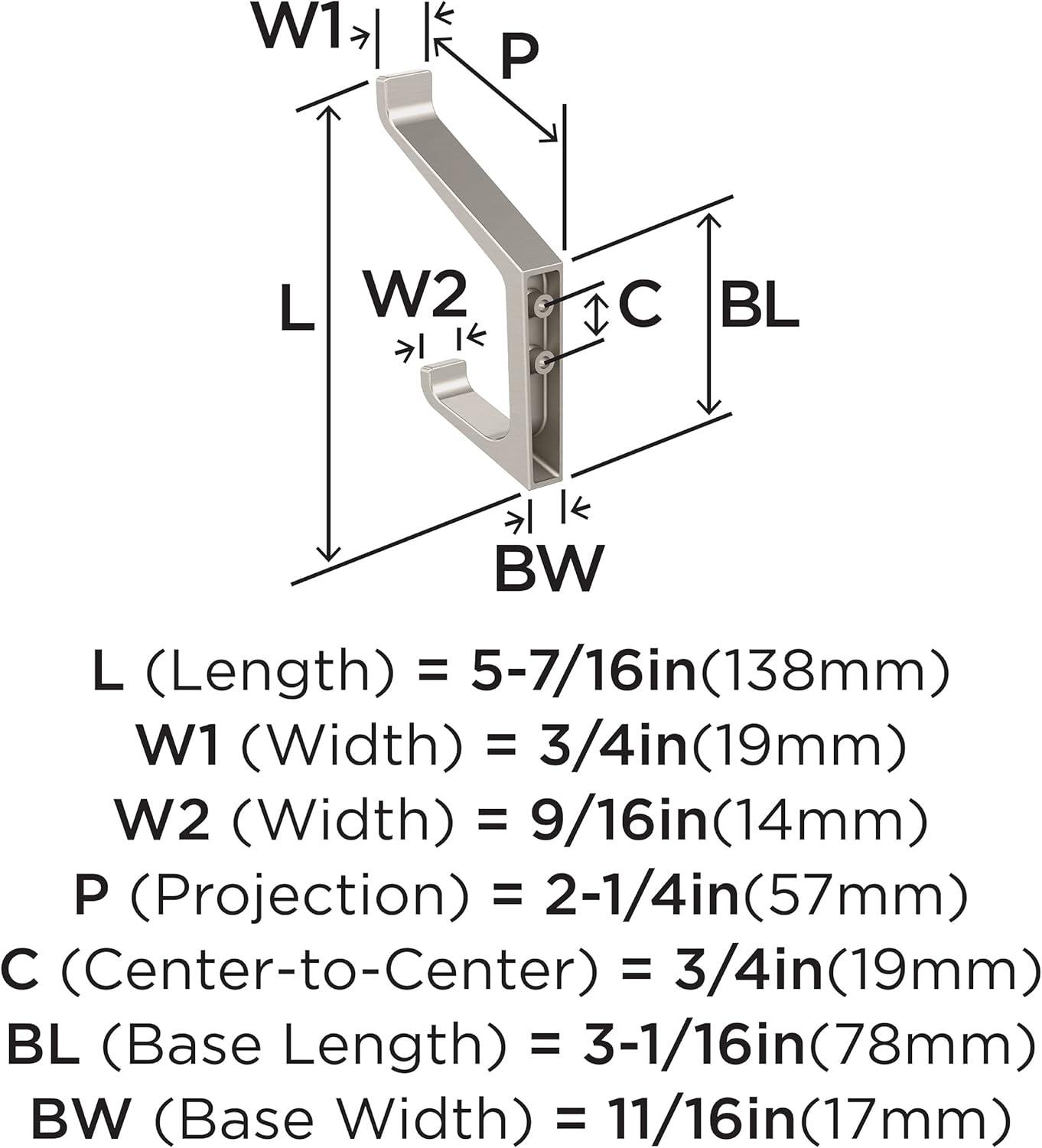 Satin Nickel Double Prong Metal Wall Hook