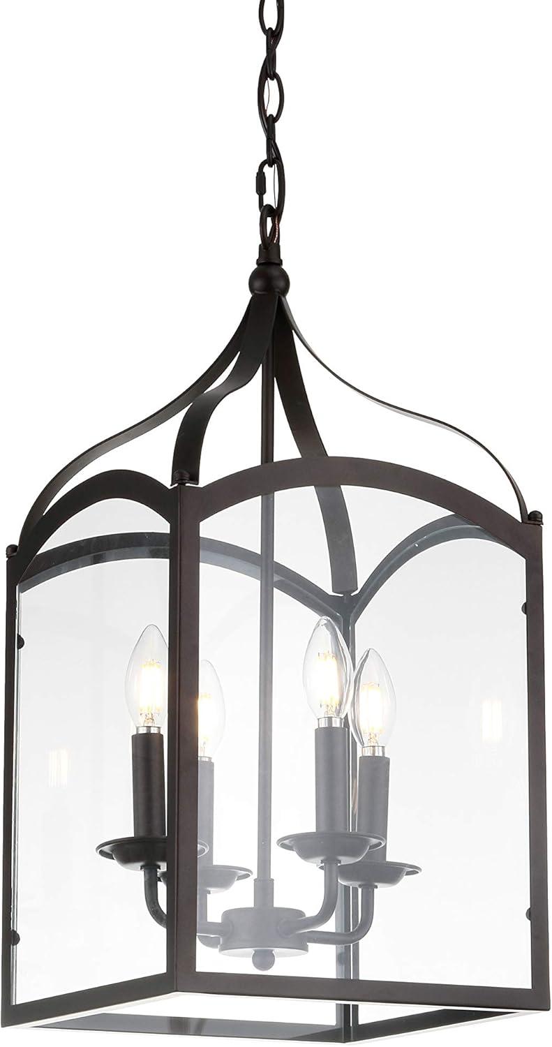 JONATHAN Y Ruth 11" 4-light Traditional Classic Lantern Metal/Glass LED Pendant, Oil Rubbed Bronze
