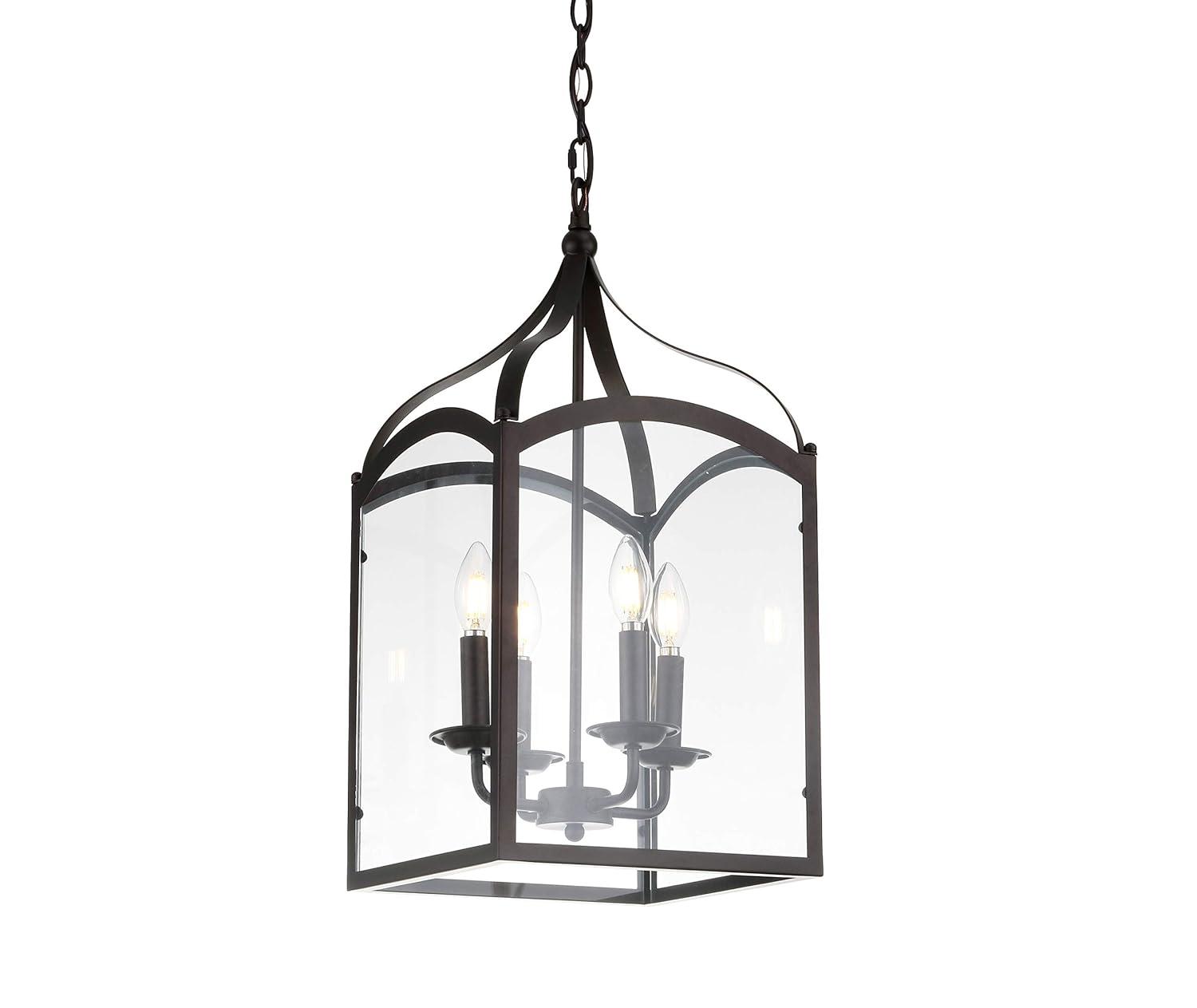 JONATHAN Y Ruth 11" 4-light Traditional Classic Lantern Metal/Glass LED Pendant, Oil Rubbed Bronze