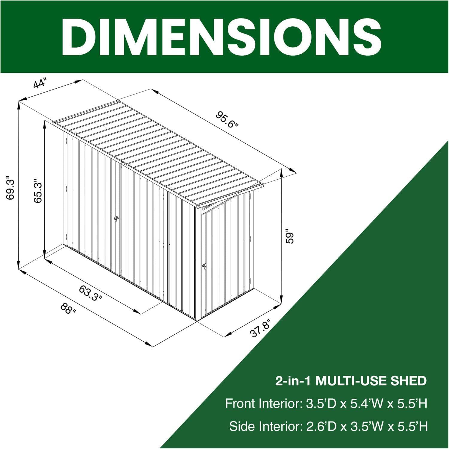 Dark Gray Galvanized Steel 6' x 8' Outdoor Storage Shed