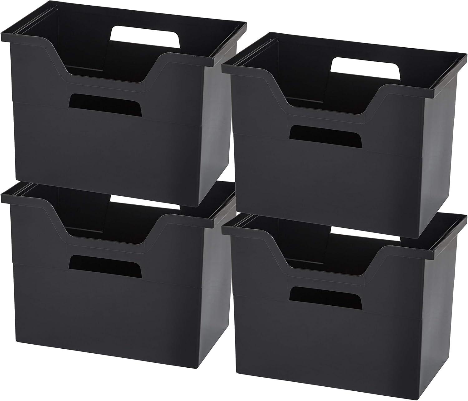 IRIS USA Large Portable Desktop File Box with Open Lid, 4 Pack, Black