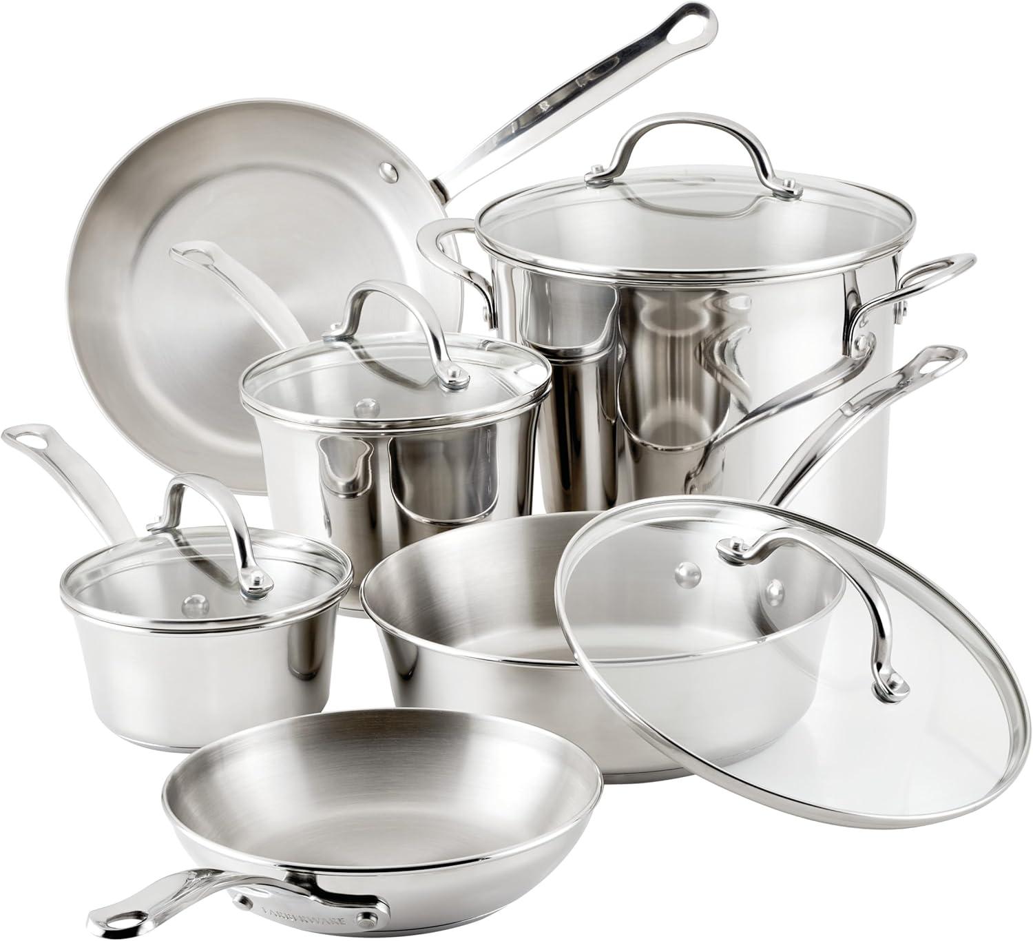 Millennium 10-Piece Stainless Steel Cookware Set with Glass Lids