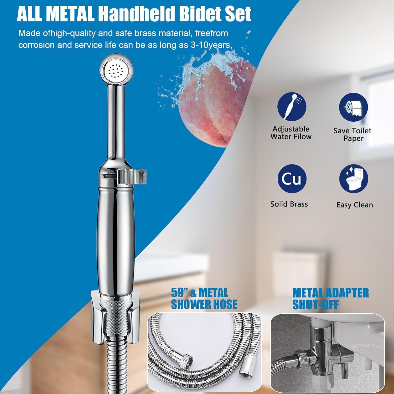 Polished Chrome Brass Handheld Bidet Sprayer Kit