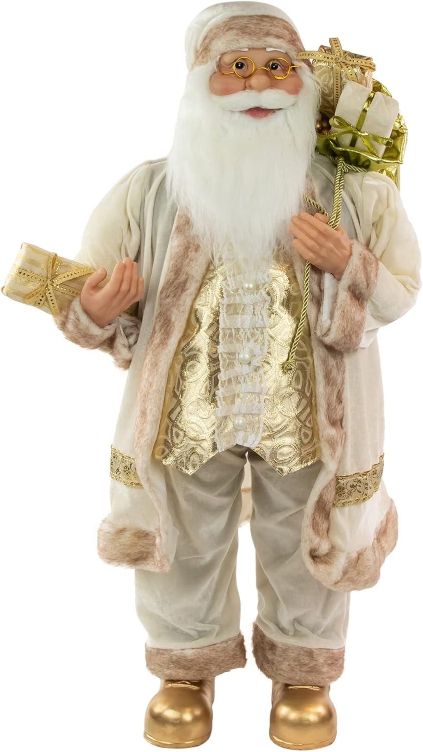 Northlight Winter Santa Claus with Gift Bag Christmas Figure - 36" - White and Cream