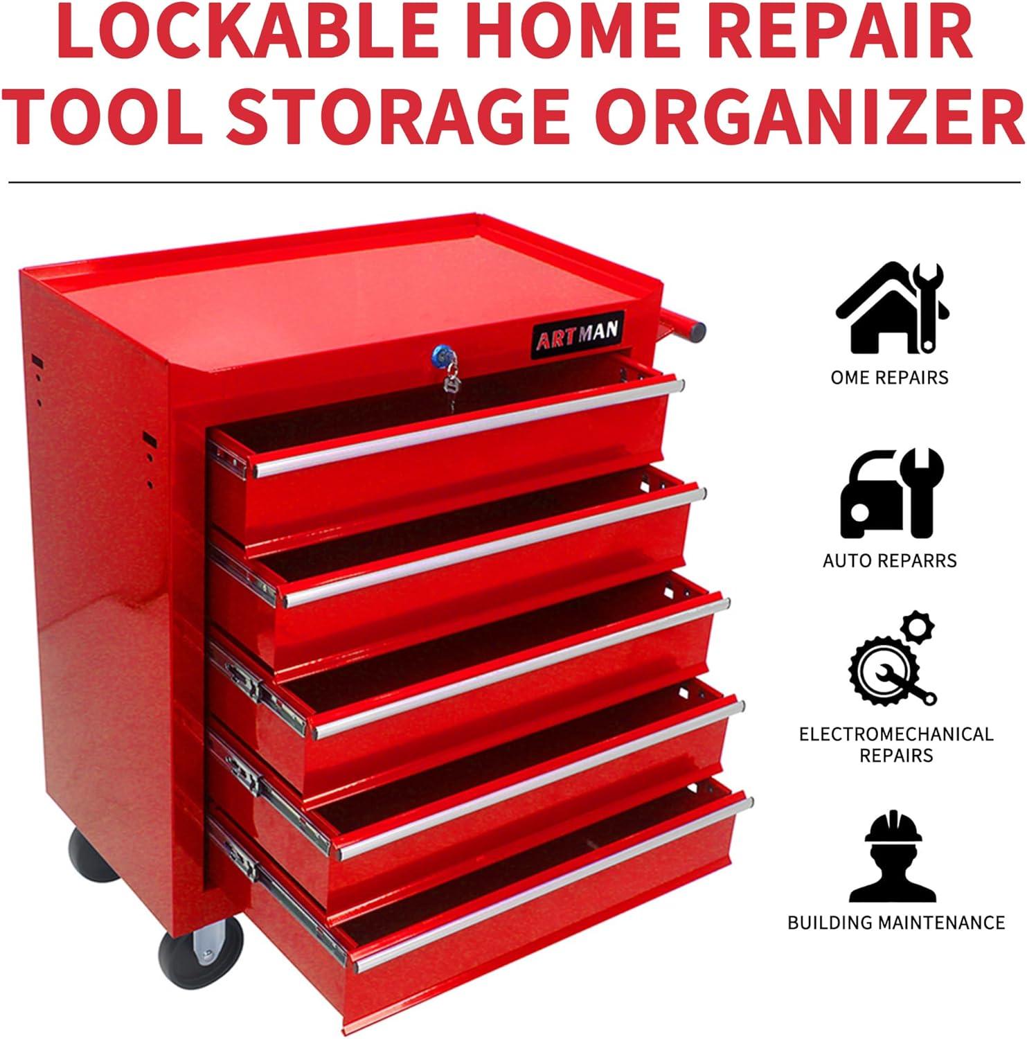 Yesurprise 12.99'' W 5 -Drawer Steel Job Site Storage with Wheels
