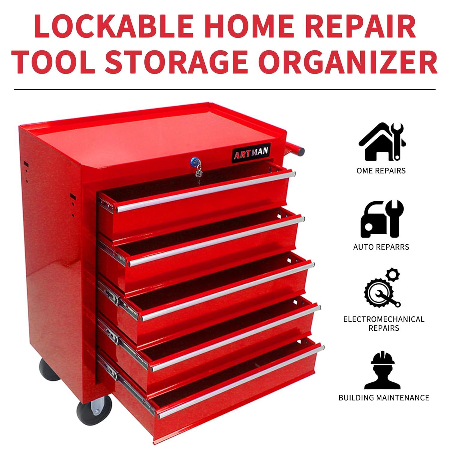 Yesurprise 12.99'' W 5 -Drawer Steel Job Site Storage with Wheels