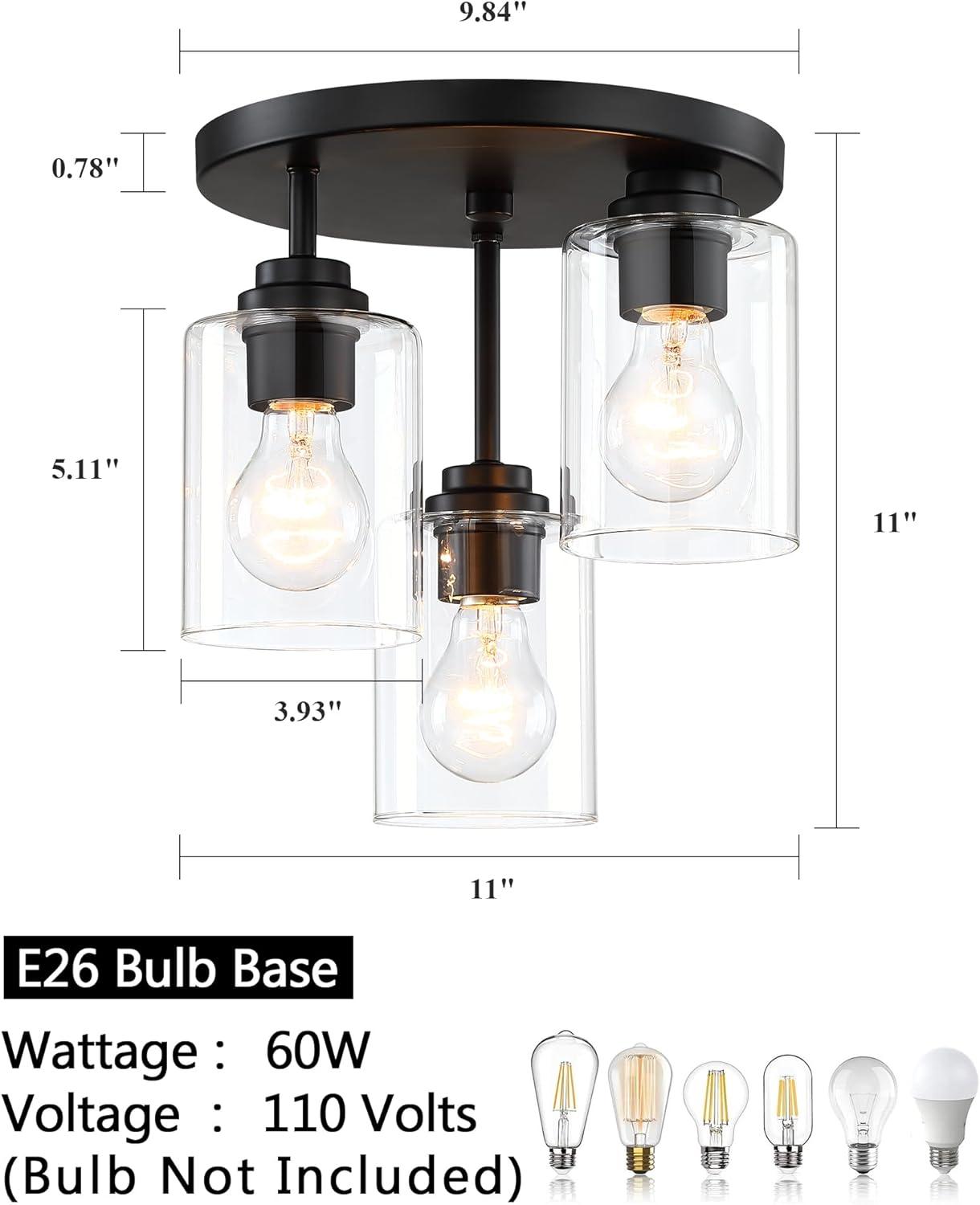 Progress Lighting Cofield 3-Light Flush Mount, Matte Black, Glass Shades