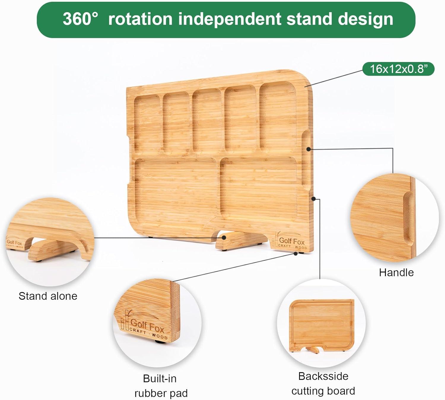Golf-Fox XL Bamboo Cutting Board - Wood Cutting Board with Stand, Double-Sided: Chopping Board and Charcuterie Board, Kitchen Gift for Home Cooks, For Meat &Fruit