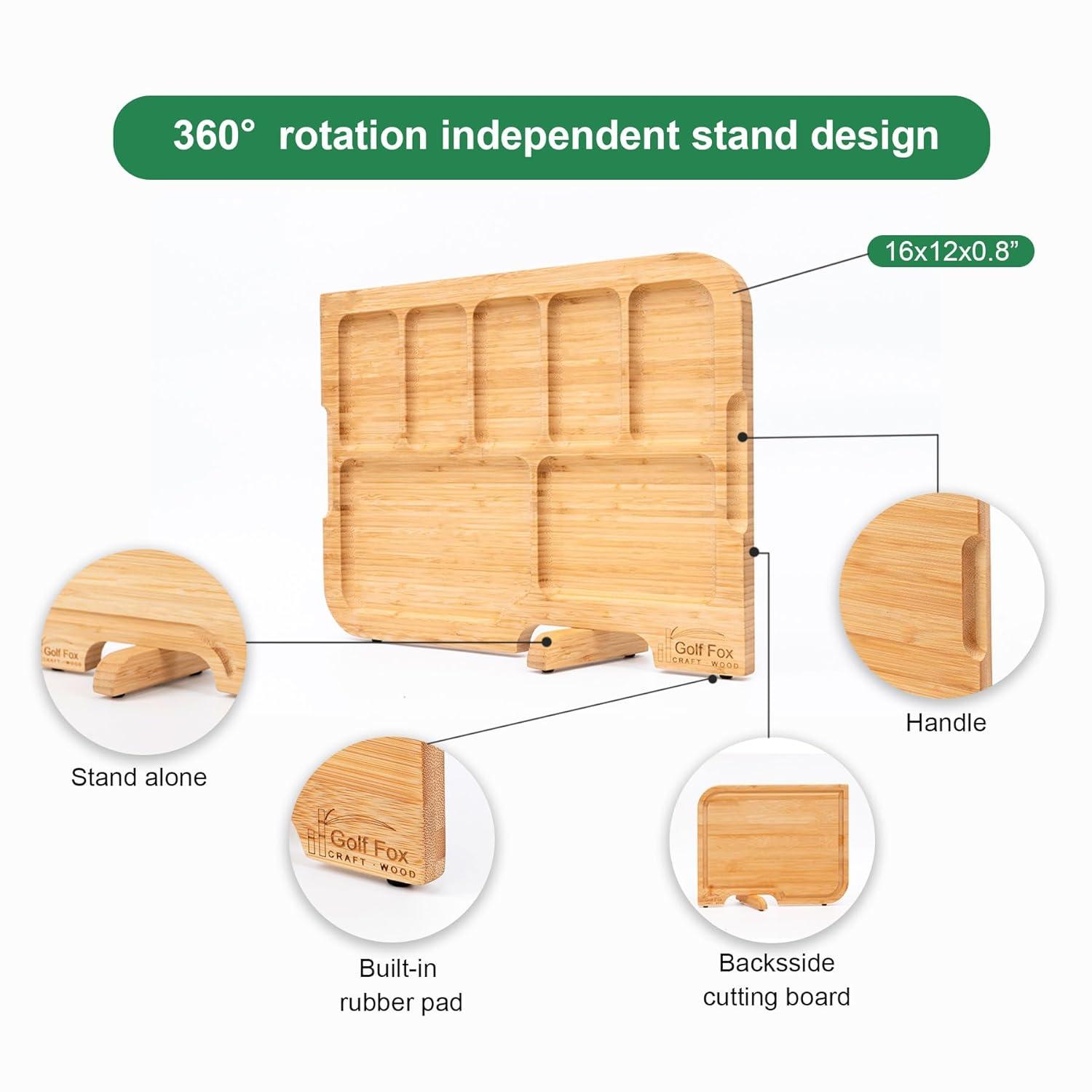 Golf-Fox XL Bamboo Cutting Board - Wood Cutting Board with Stand, Double-Sided: Chopping Board and Charcuterie Board, Kitchen Gift for Home Cooks, For Meat &Fruit