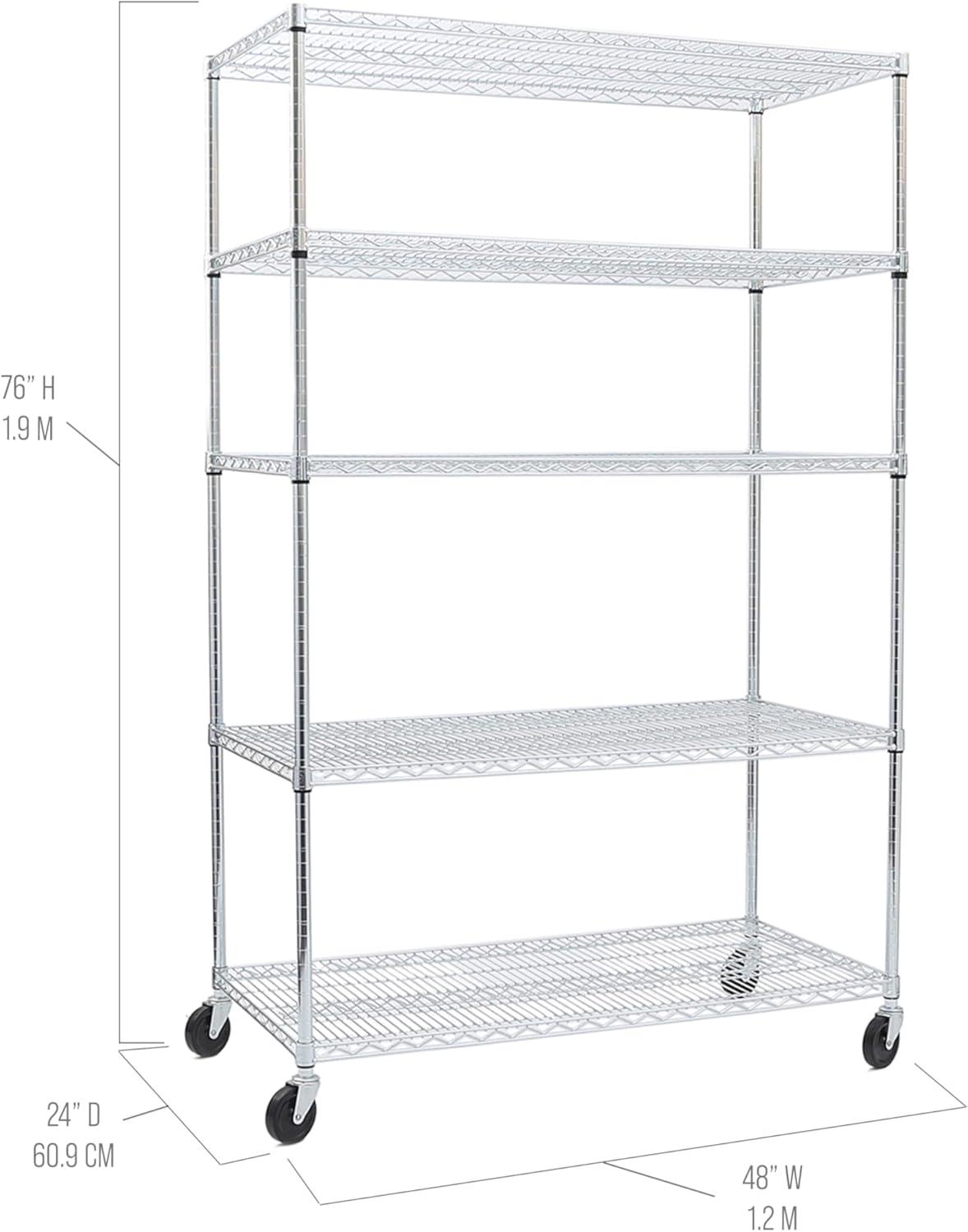 UltraDurable 5-Tier NSF-Certified Steel Shelving with Wheels