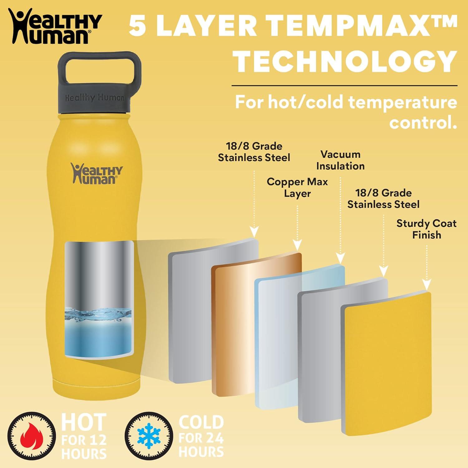 Healthy Human Stainless Steel Curve Water Bottle |(21 oz/ 621 ML, Limoncello)