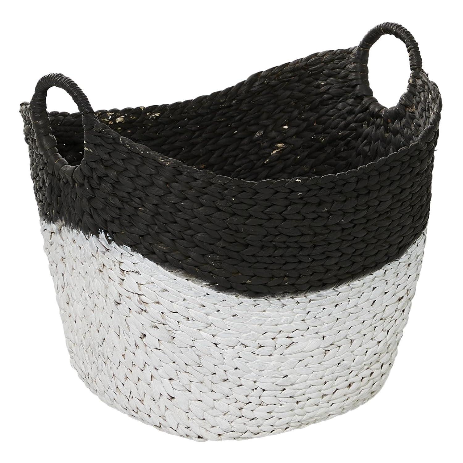 DecMode 23", 21", 19", 16", Brown Seagrass Handmade Storage Basket with Metal Handles, 5-Pieces