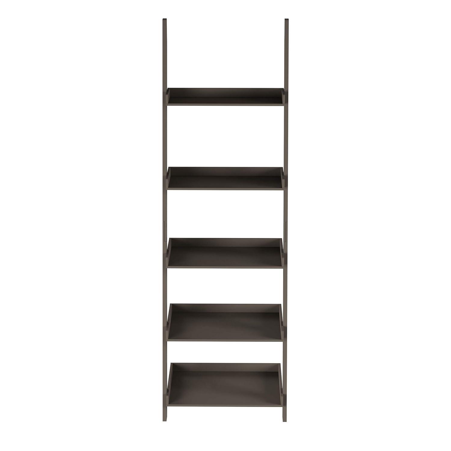 Lavish Home Bookshelf 5-Tier Ladder Shelf with Leaning Look, Bookcase for Home Decor and Office Storage, Gray