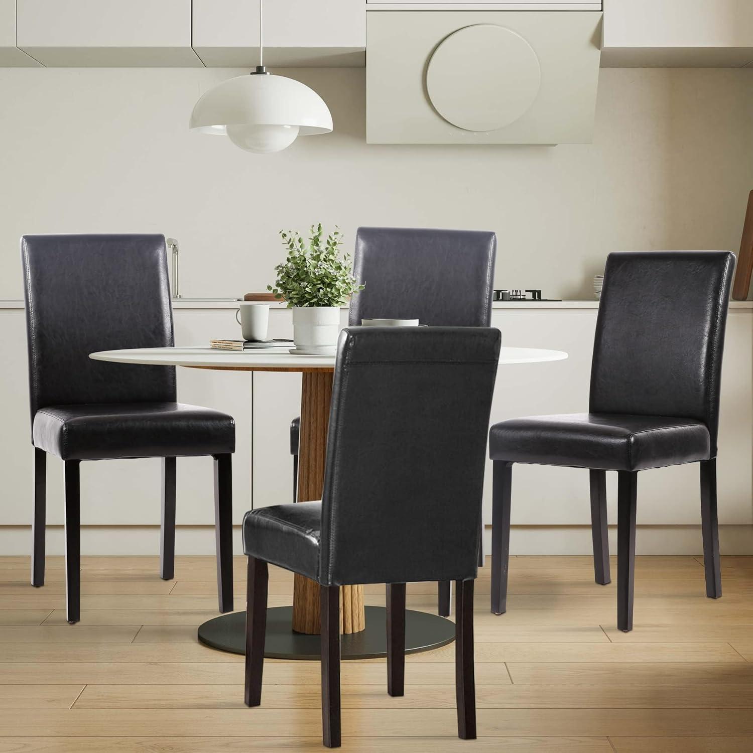 Black Leather Upholstered Parsons Dining Side Chairs Set of 4