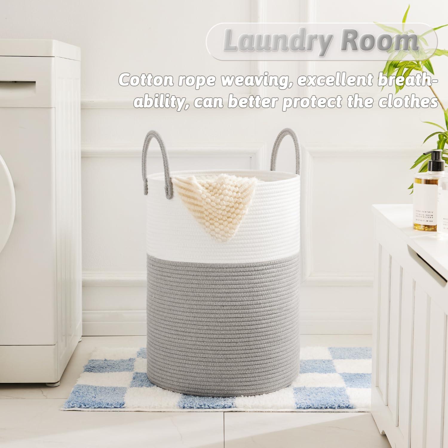 Beachcrest Home™ 60L Cotton Rope Woven Laundry Basket, Multifunctional Storage Sorter For Dirty Clothes In Bathroom And Living Room
