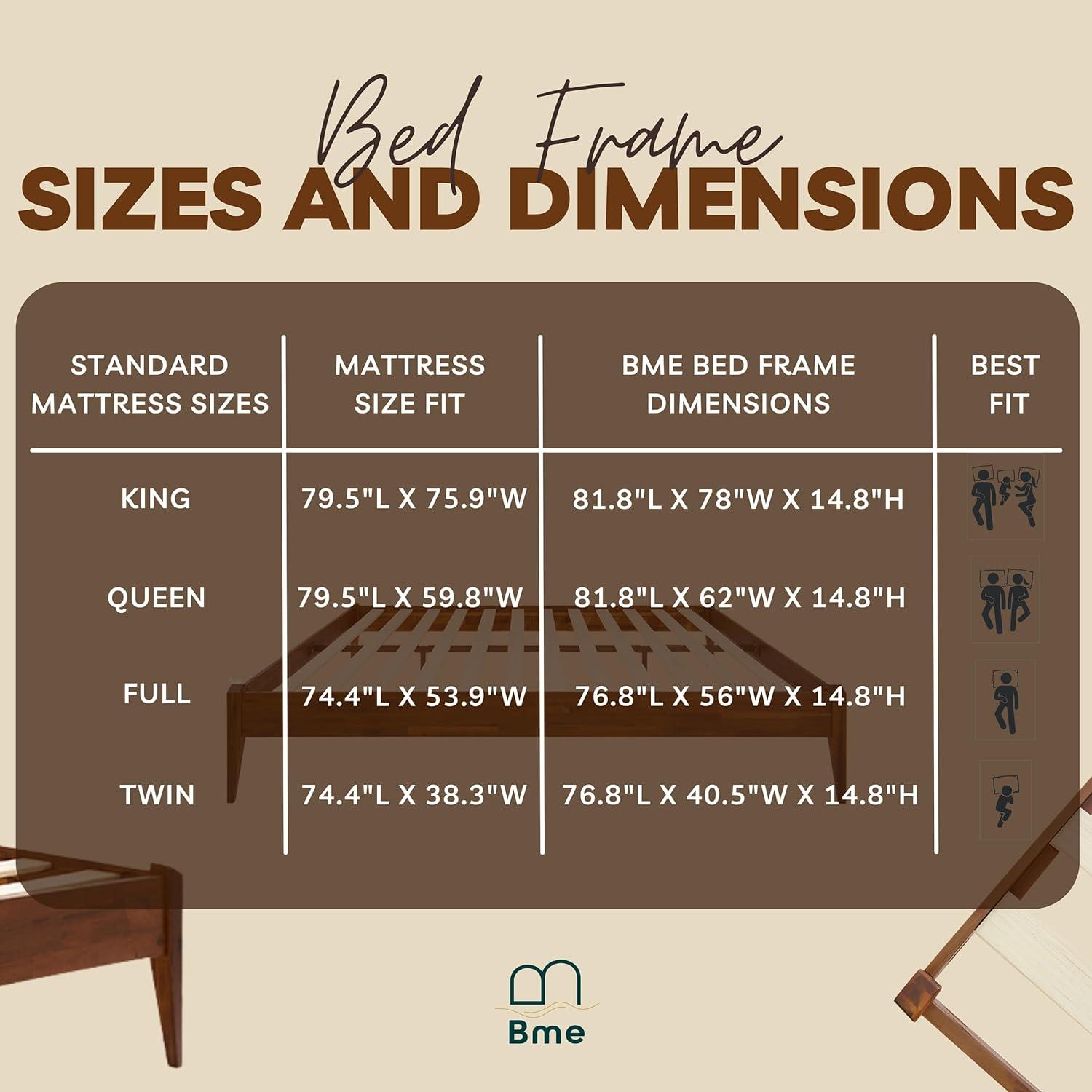 King Size Polished Pine Wood Platform Bed Frame with Headboard