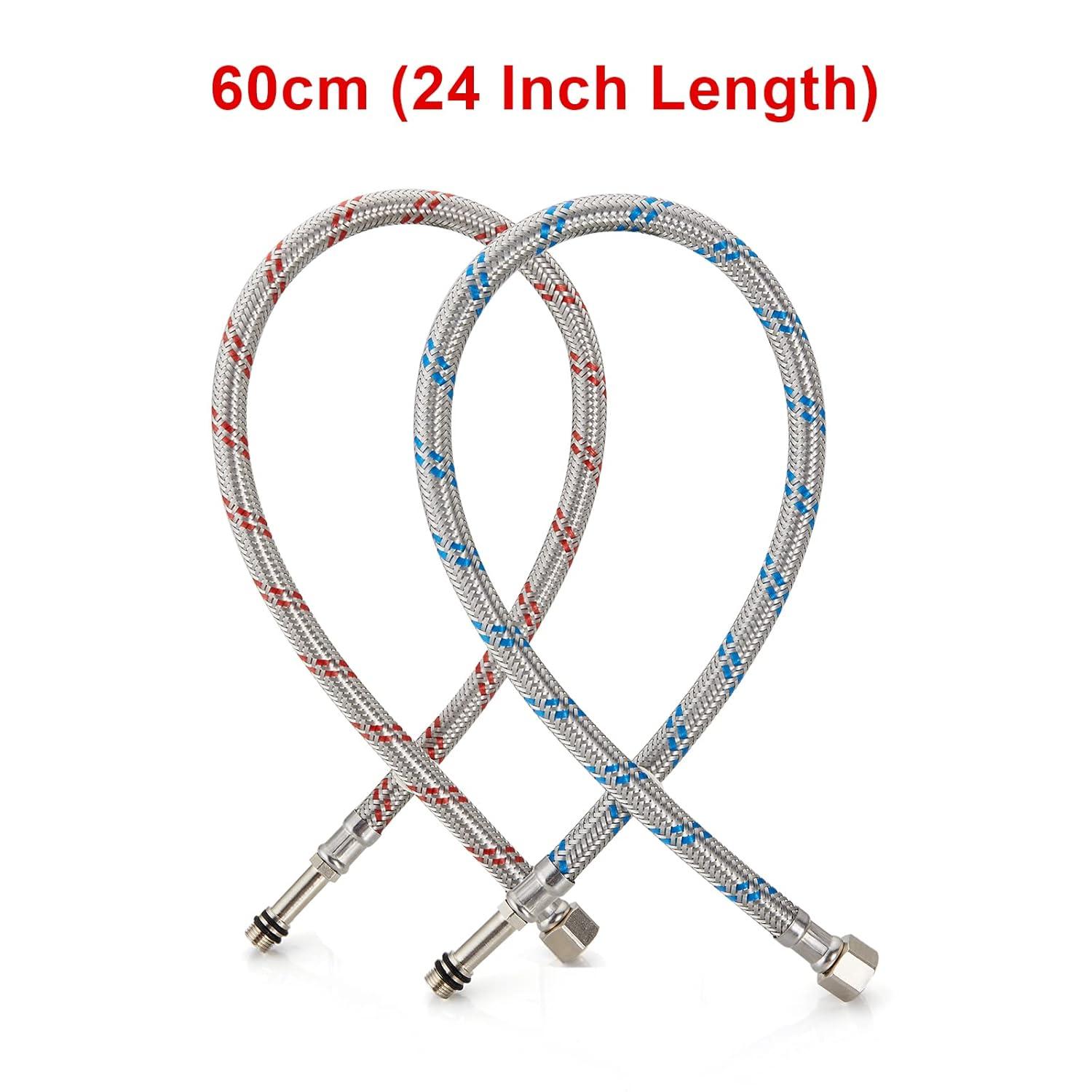 Midanya 24-Inch Long Faucet Connector Braided Stainless Steel Supply Hose 3/8-Inch Female Compression Thread x M10 Male Connector, x 2 Pcs (1 Pair)