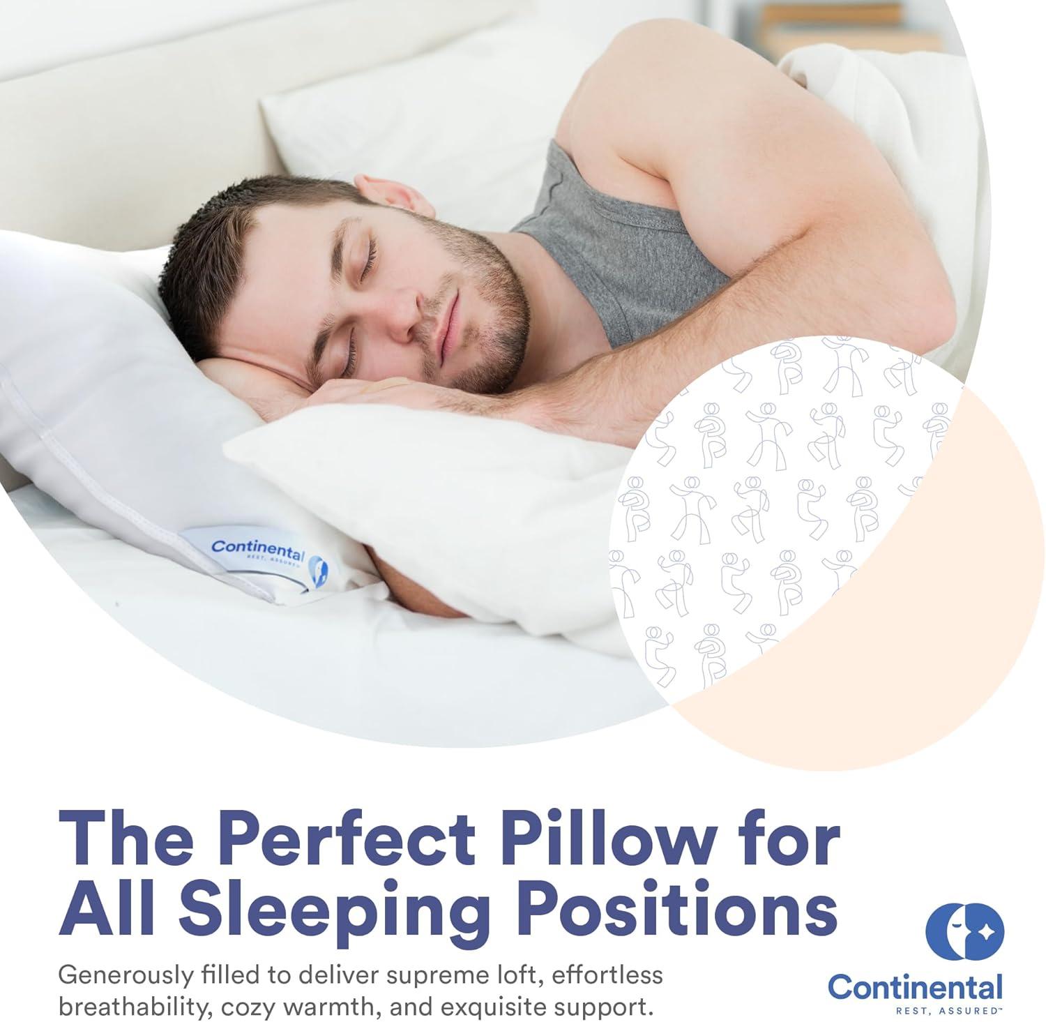 Continental Bedding 50% White Goose Down and 50% White Goose Feather Blend - King Size Pillow - Set of 2