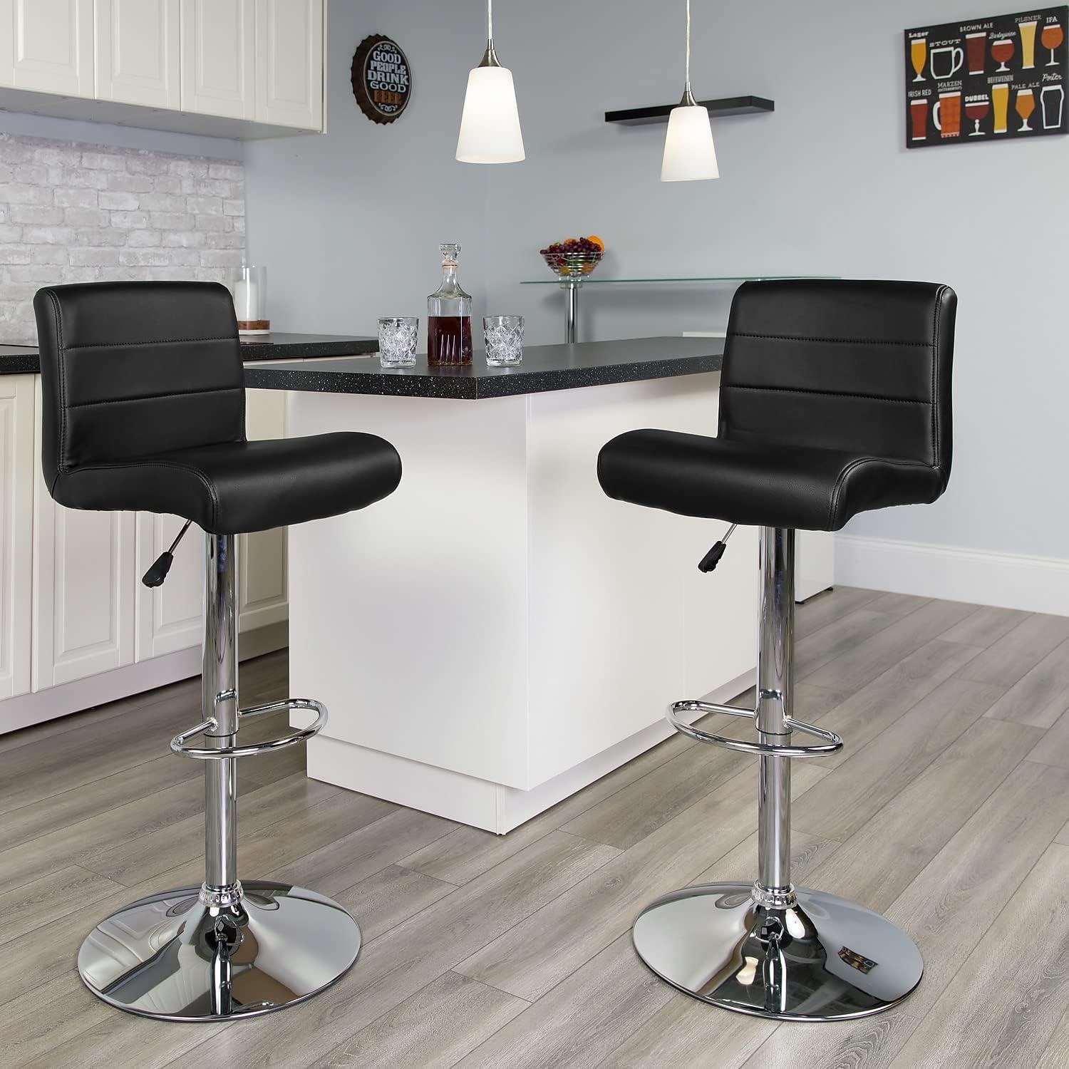 Adjustable Black Vinyl and Chrome Swivel Barstool