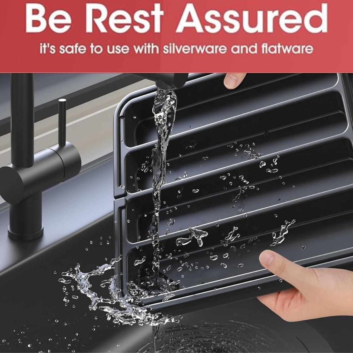 Charext Expandable Silverware Drawer Organizer with Large Capacity, Non-Slip Silicone Pads Flatware Divider, Easy to Clean, Elegant Design Reduces Slippage, Fits Any Kitchen or Home Style