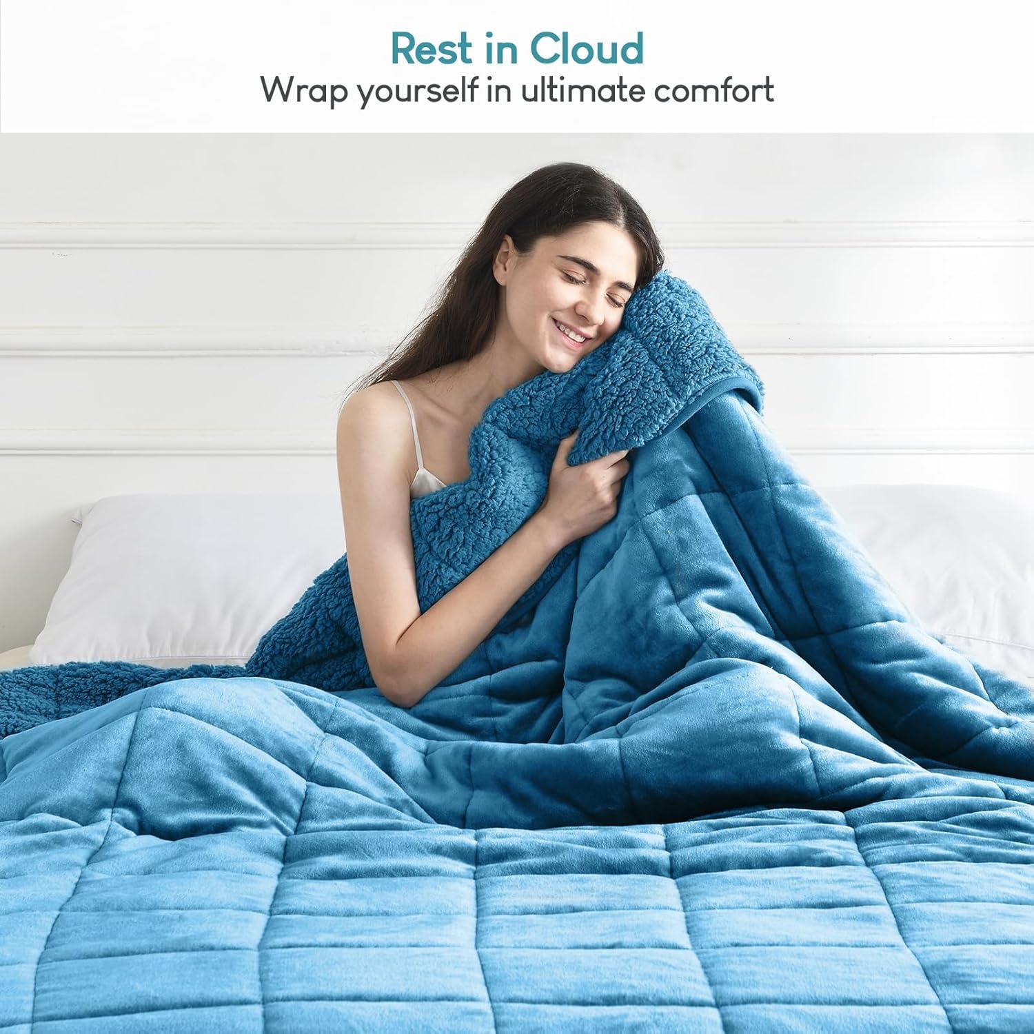 Cottonblue Weighted Blanket 15lbs for Queen Bed, Sherpa Flannel Weighted Blankets for Adults, Fuzzy Soft Sherpa Flannel Weighted Throw Blanket 60 x 80 in, Cozy Plush Blanket for Sofa Bed,Slate Blue