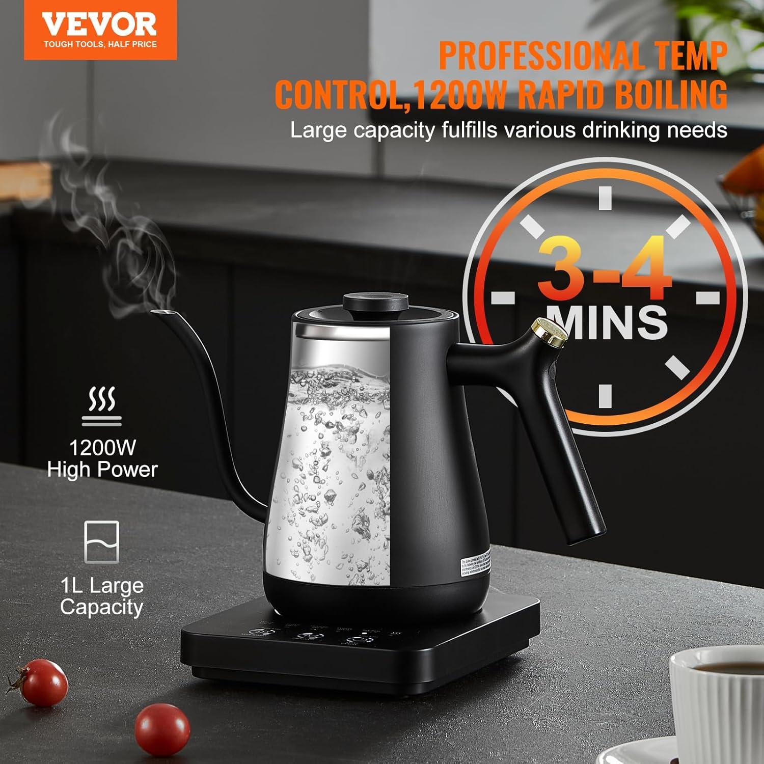 VEVOR Black Stainless Steel 1L Electric Gooseneck Kettle