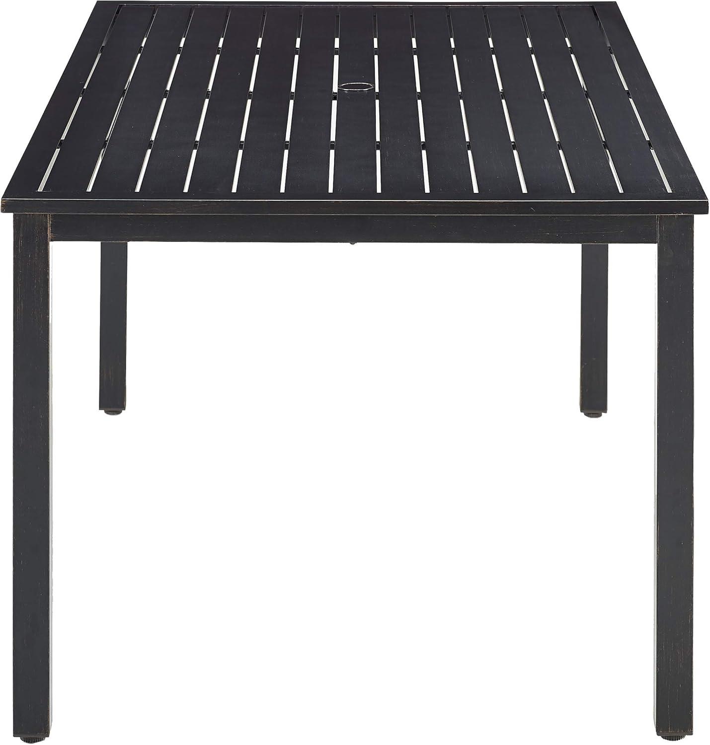 Kaplan Black Steel Rectangular Outdoor Dining Table with Umbrella Hole