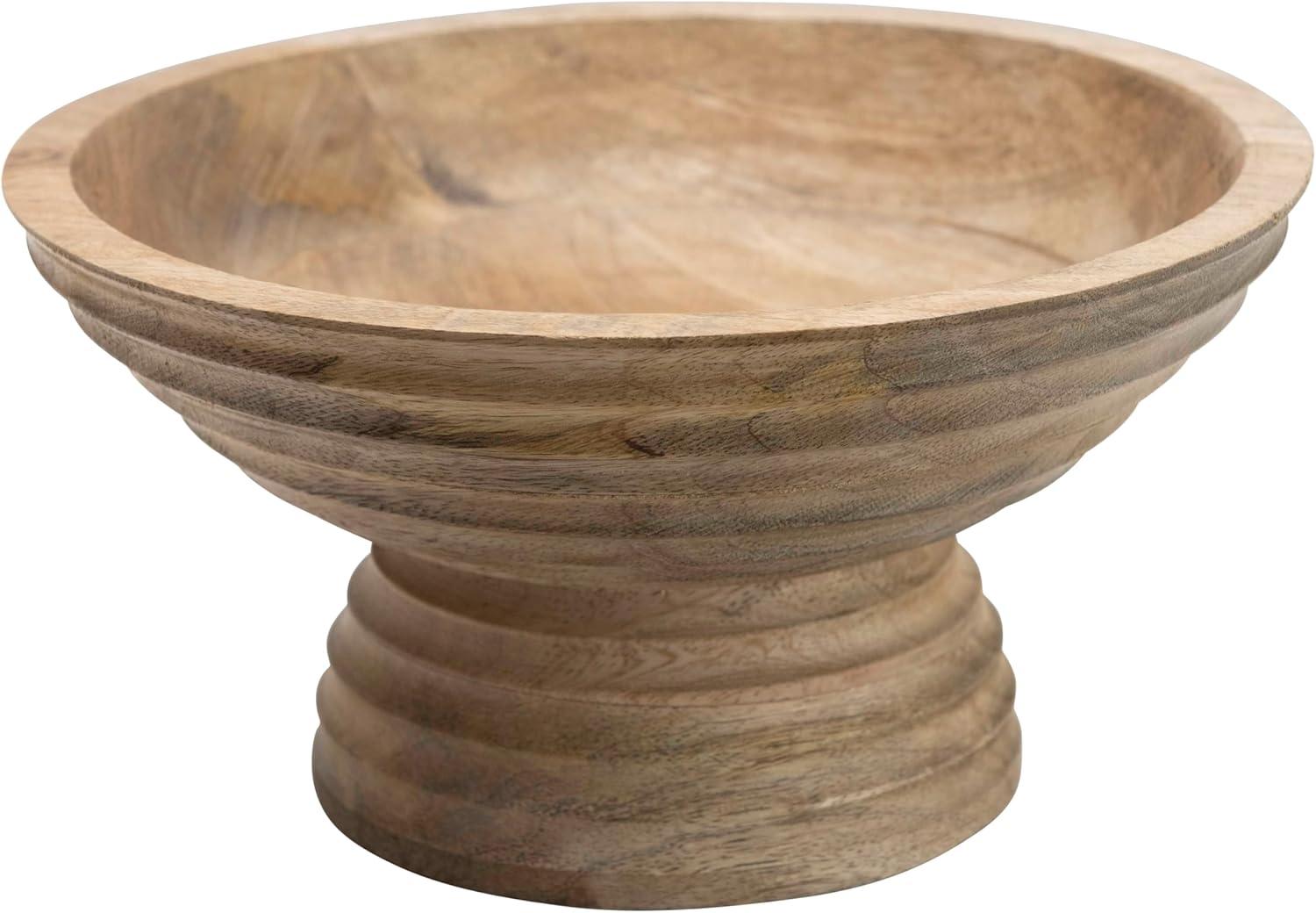 Creative Co-Op Ridged Mango Wood Footed Bowl