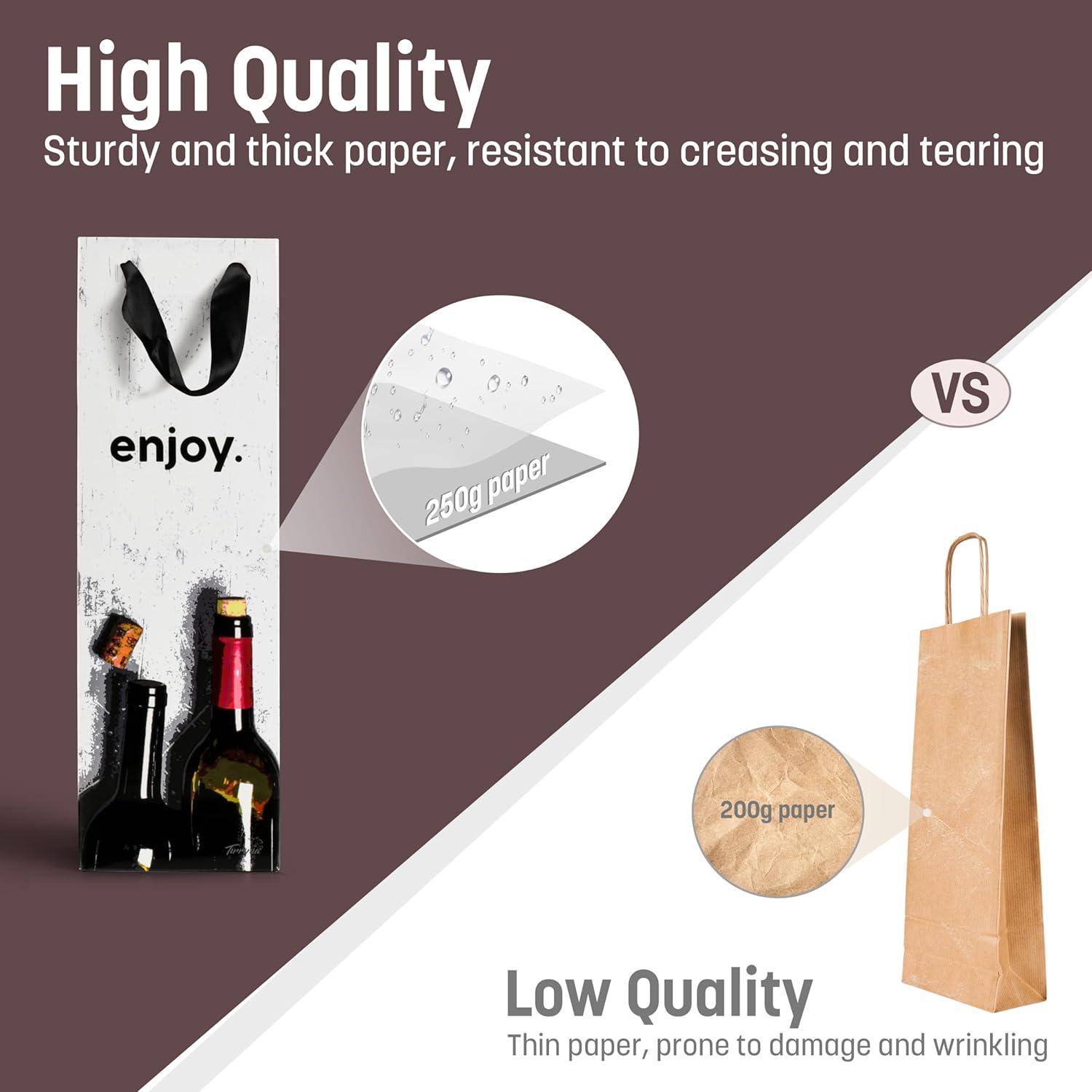 Tirrinia Tirrinia 12 Pieces Wine Gift Bags, 4 Designs Silk Handles Recyclable Paper Wine Bottle Bags