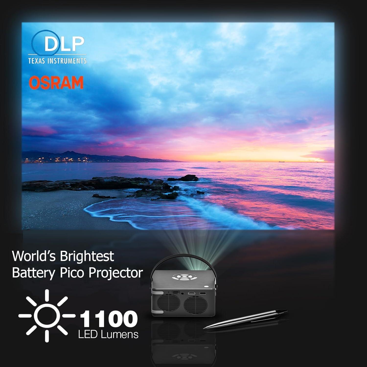 [6 Hr Battery] Worlds Brightest AAXA P6 Ultimate 1100 LED Lumens Smart Pico Projector, 20000mah, WiFi BT Speaker, Wireless Mirroring