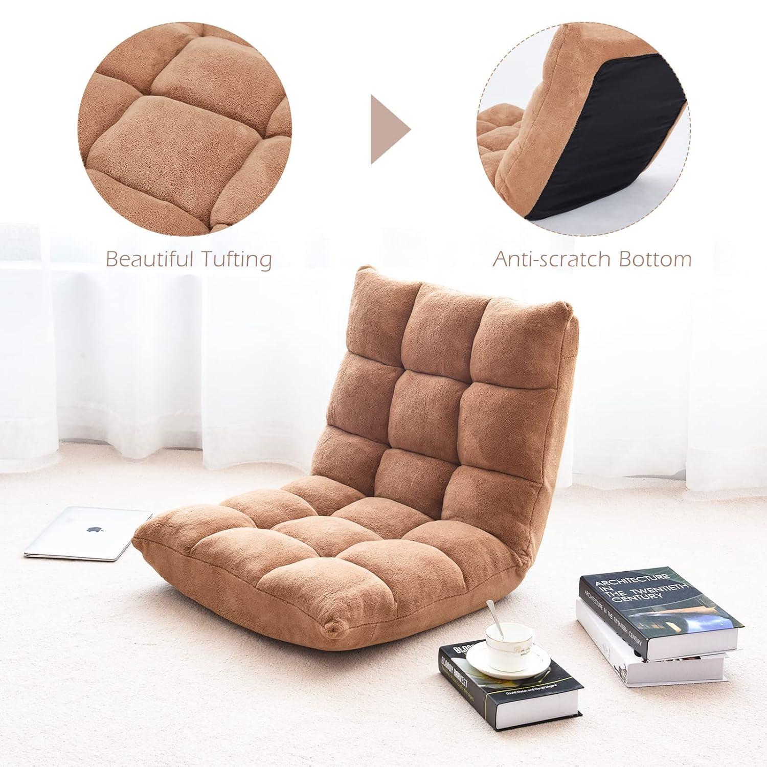 JYHOME Floor Chair  14-Position Adjustable Floor Chair with Back Support  Folding Padded Gaming Sofa Chair for Reading  Gaming  Meditation  Living Room Lazy Lounge Chair  Floor Video Gami