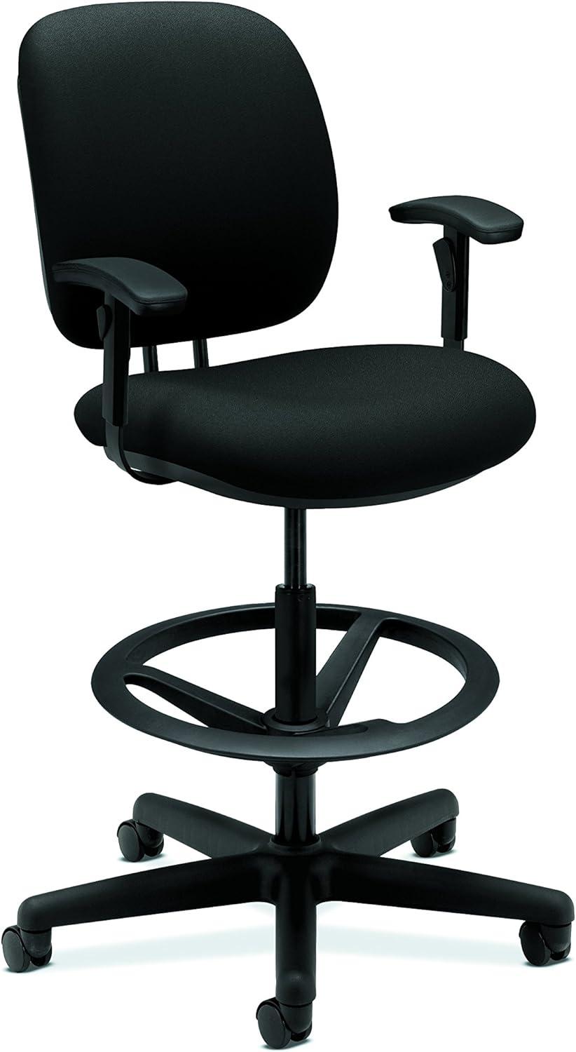 ComforTask Task Stool with Adjustable Footring 32" Seat Height, Supports up to 300 lbs, Black Seat/Back, Black Base