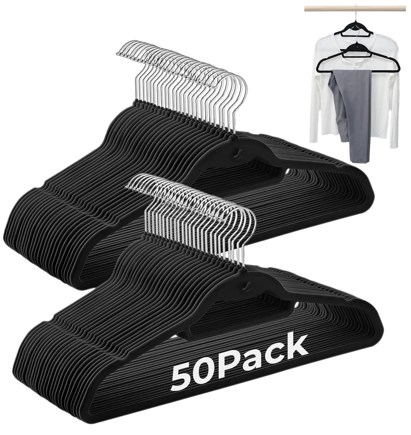 Simplify Slim Velvet Clothes Hangers | 50 Pack | Non-Slip | Shirts | Suit | Pants | Dresses | Garments | Closet Storage & Organization | Durable | Black