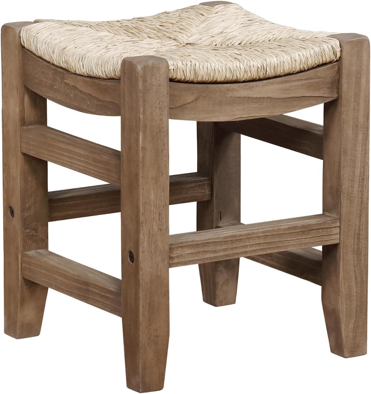 Alaterre Furniture Newport 18"H Wood Stool with Rush Seat