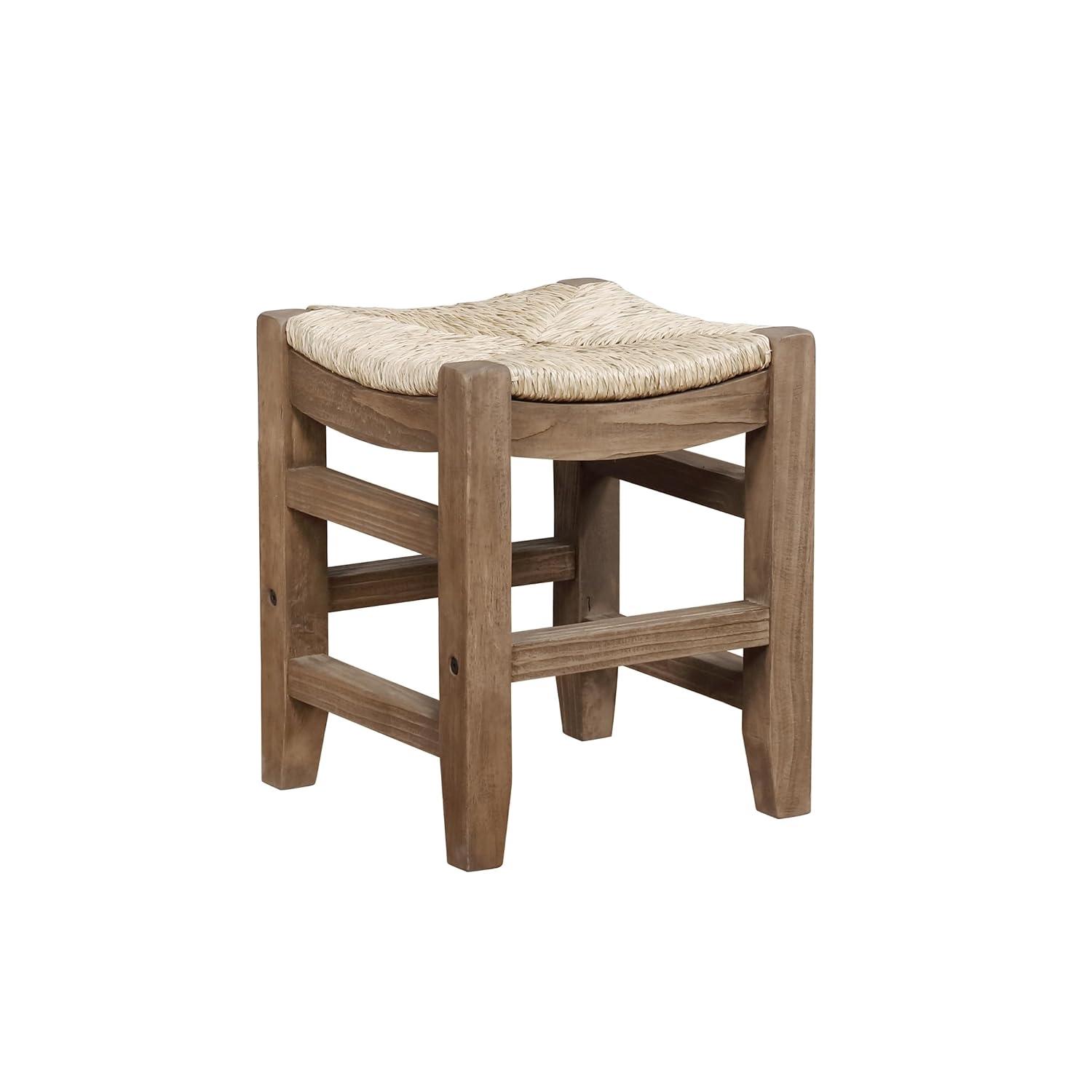 Alaterre Furniture Newport 18"H Wood Stool with Rush Seat