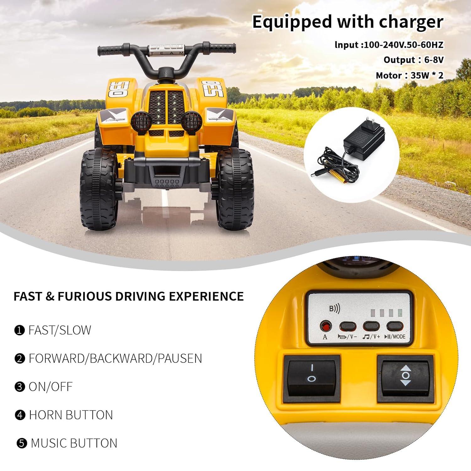 ANPABO 6V 7Ah Powered Ride-on Toy, Electric 4-Wheeler ATV Car w/ Horn, Music Player, Headlight for Kids