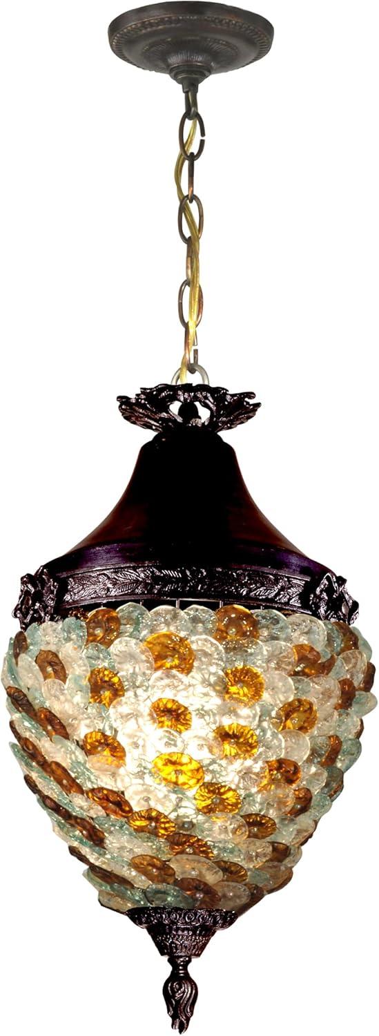 Amber Art Glass Flower 12.5" Bronze Pendant Light